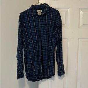 L.L. Bean Blue and White Plaid Button Down Shirt